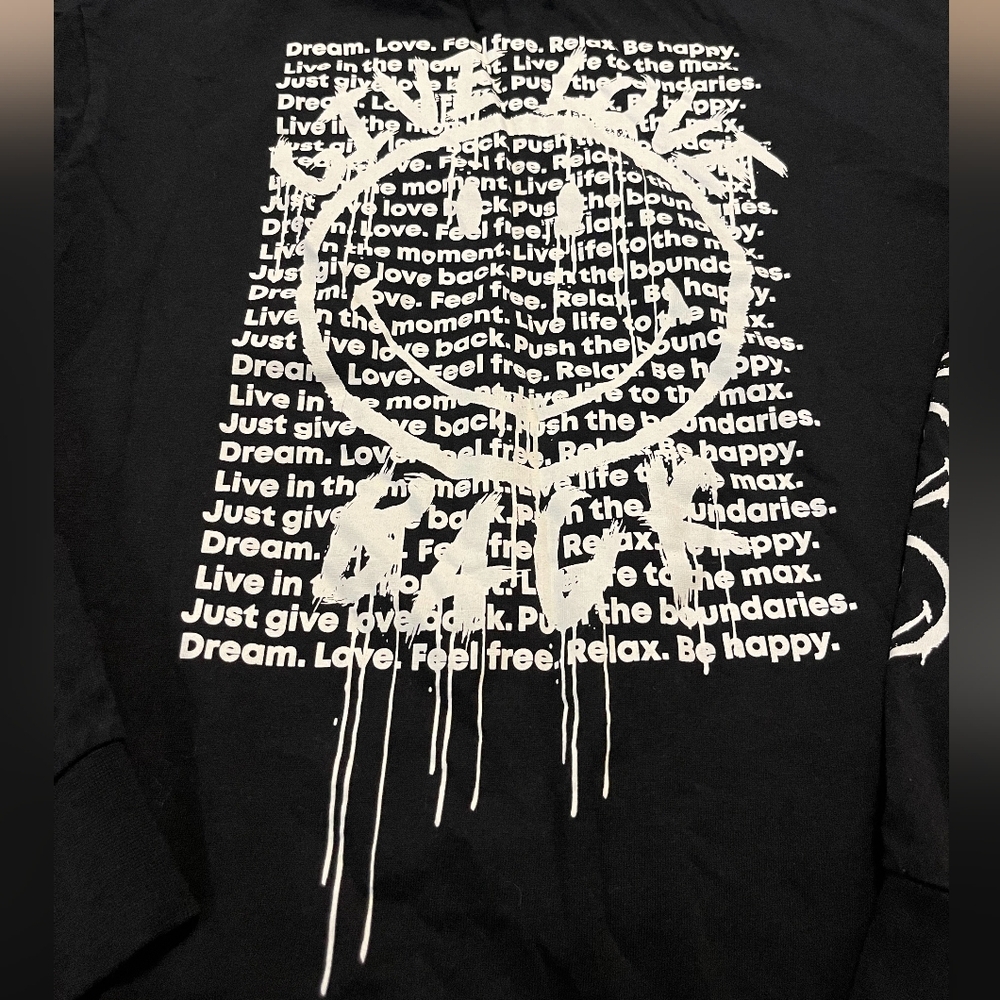 Smiley X H&M Cotton Black Long Sleeve Graphic Tee Size Xs - Picture 2 of 6
